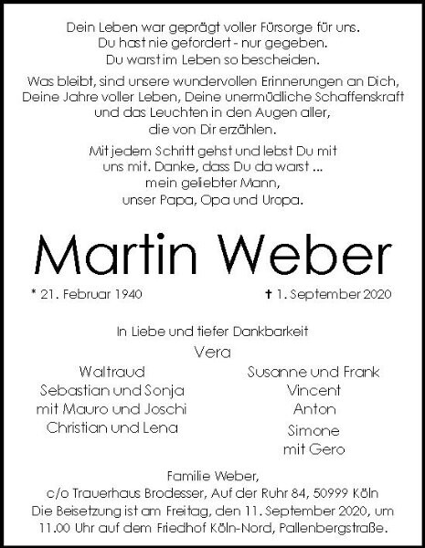 Traueranzeige für Martin Weber